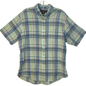 Ralph Lauren Sport Shirt Blue Plaid Short Sleeve Button Down Preppy Leisure‎ L